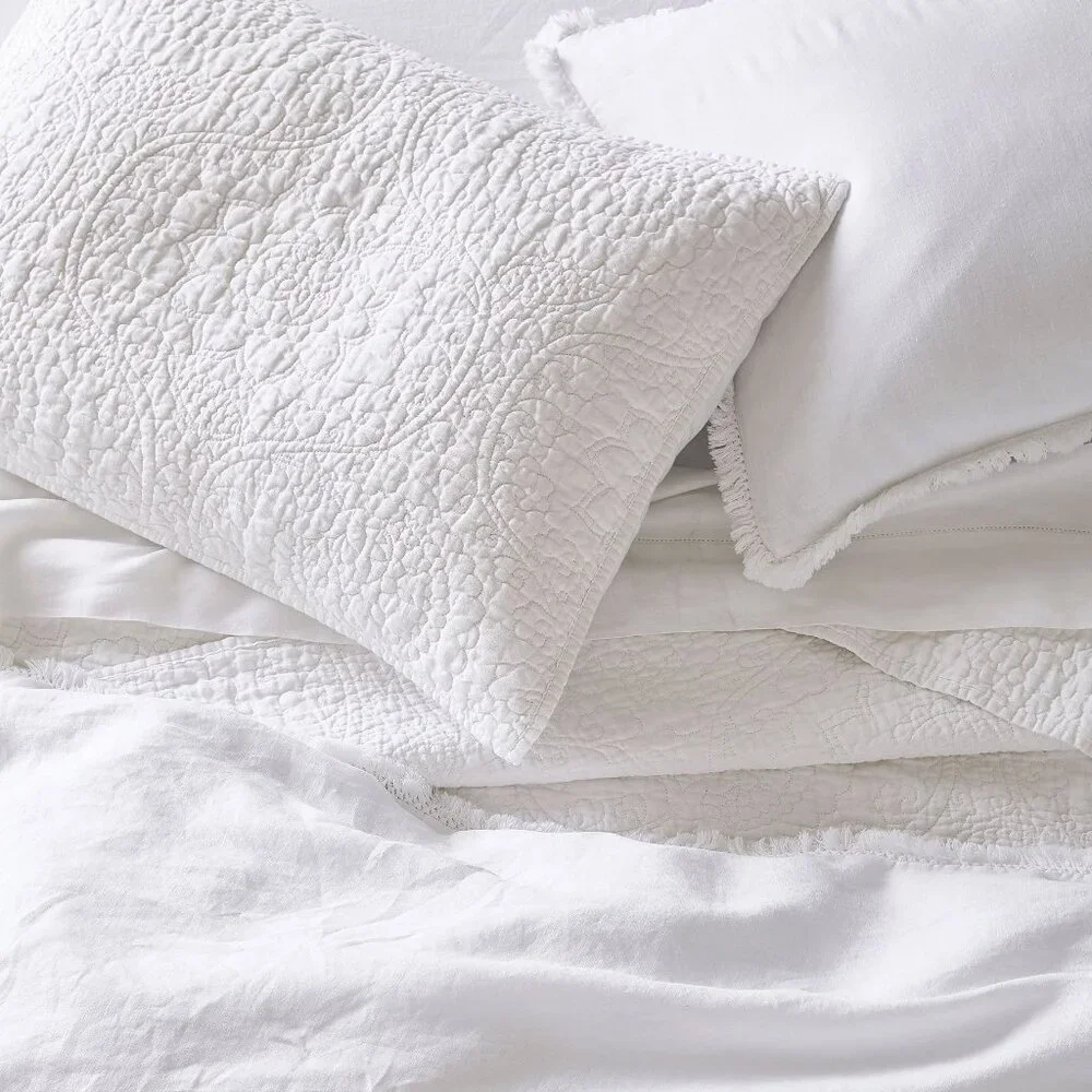 Pottery Barn Belgian Flax Linen Floral Stitch Shams